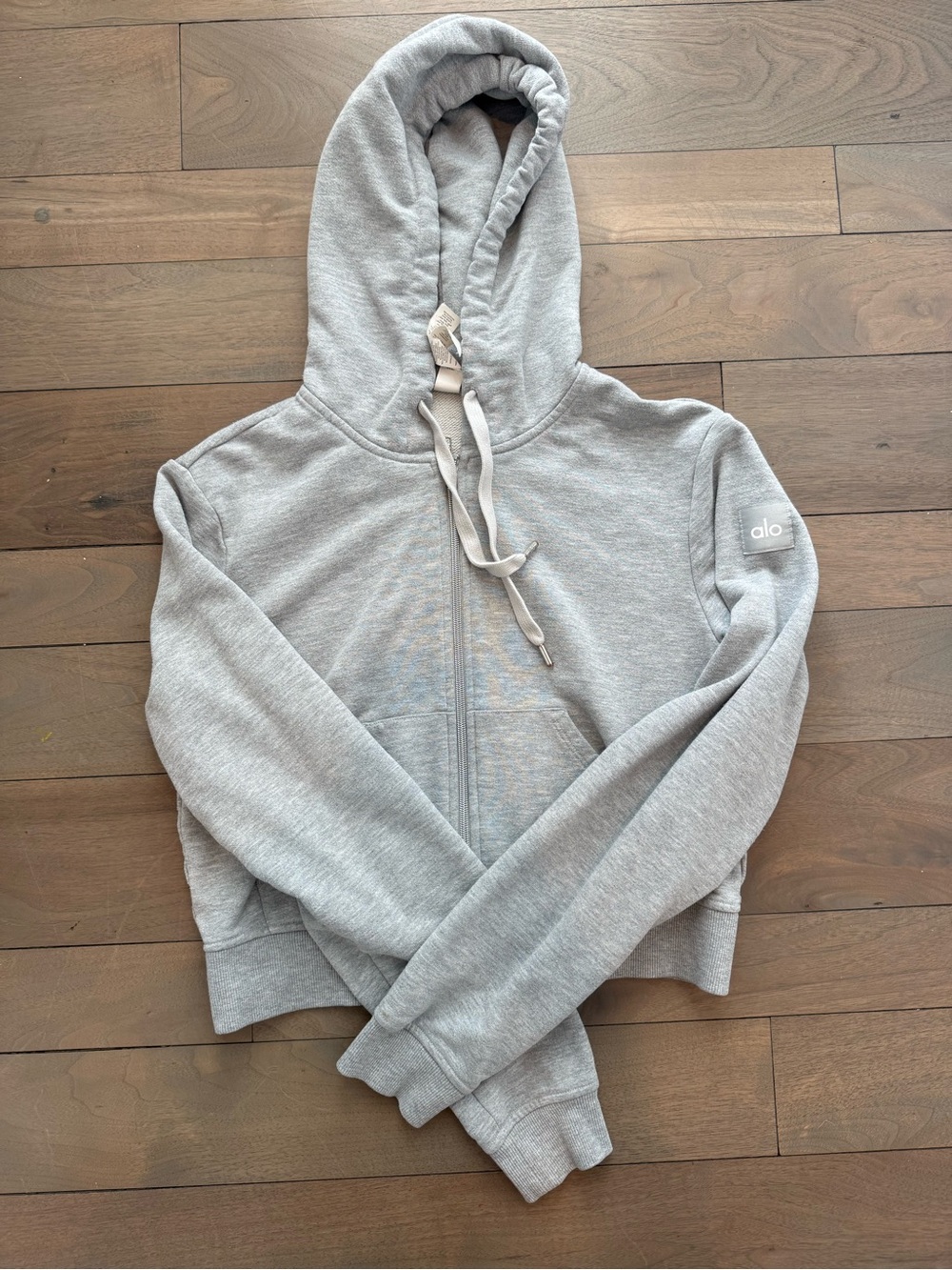 ALO Yoga Light Heather Gray Cropped Zip Hoodie
